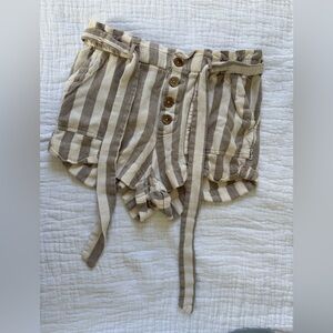 Rip Curl High Waist Striped Brown and Cream Shorts